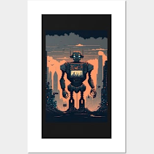 Giant futuristic robot attacking the city Posters and Art